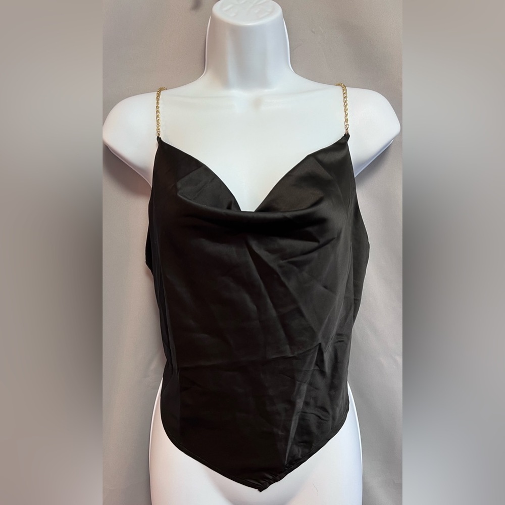 Nasty Gal Womens‎ Black Crop Top Chain Strap Sz Large NWT